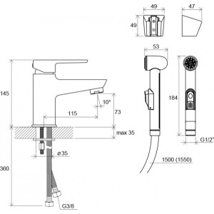 Смеситель Ravak BM 011.00 X070076 - схема с размерами
