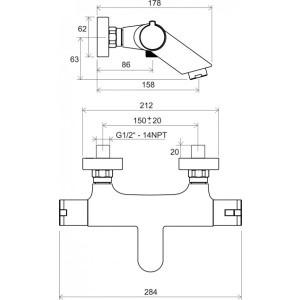 Смеситель Ravak TE 022.00/150 X070047 - схема с размерами