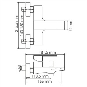 Смеситель Wasserkraft Abens 2001 - схема с размерами