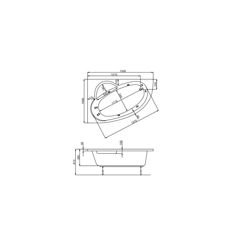 Ванна акриловая Poolspa Klio Asym 150x100 L (с ножками) схема