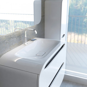 Фото сбоку в интерьере умывальника Andrea Neon 800