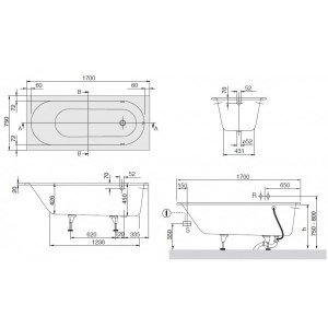 Ванна квариловая Villeroy & Boch Oberon 170x75 (с ножками) схема