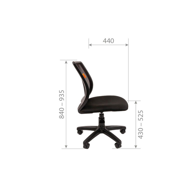 Кресло компьютерное Chairman 699 черный (без подлокотников) размеры сбоку