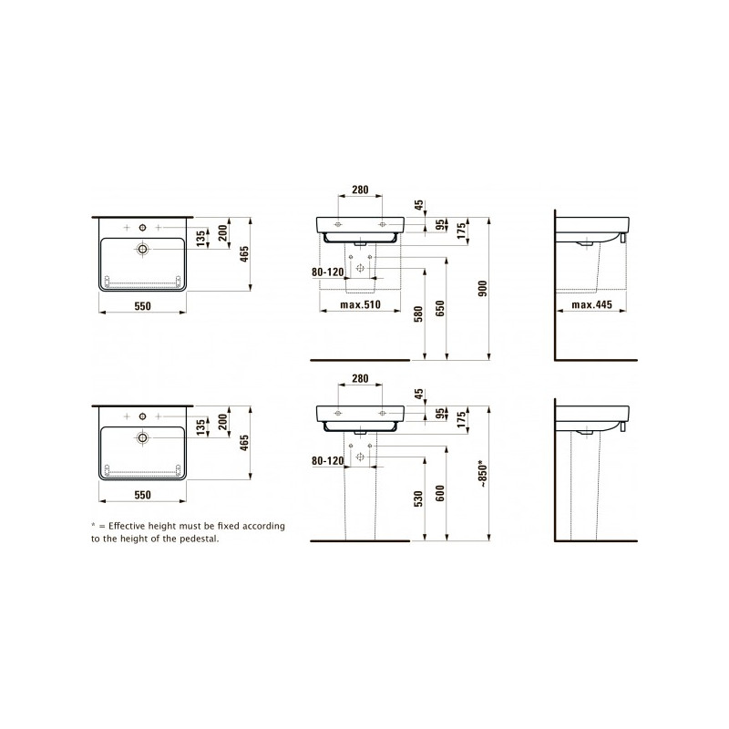 Чертёж умывальника Laufen Pro S 8109620001041