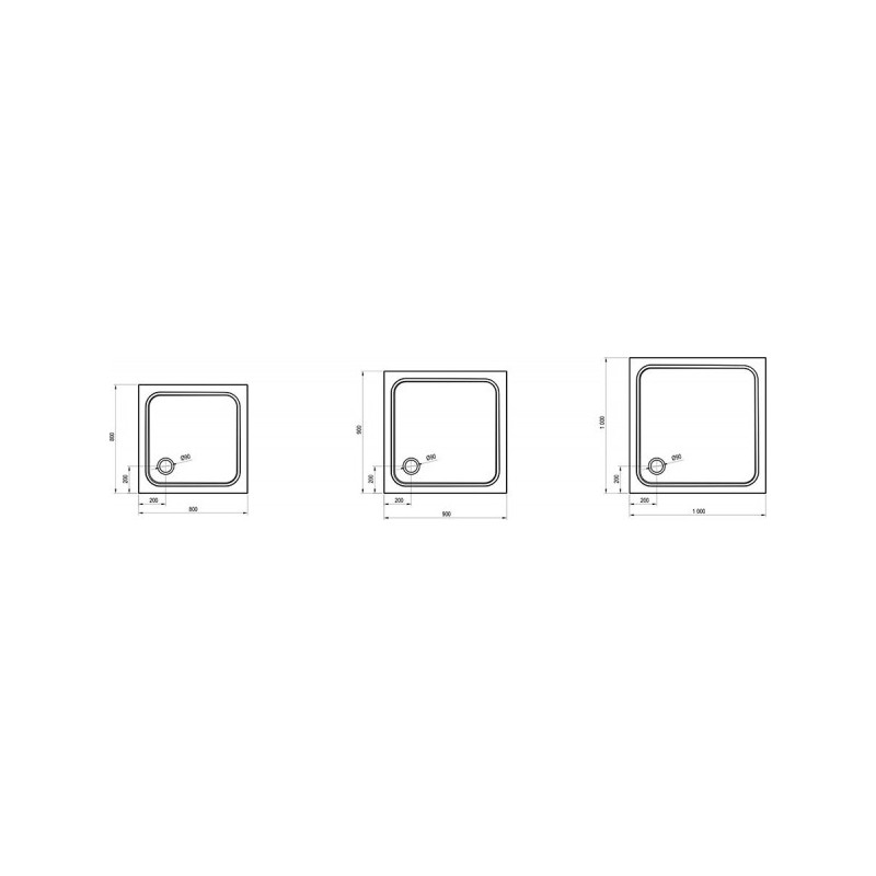 Душевой поддон Ravak Perseus Pro Chrome 90x90 XA047701010 - схема с размерами