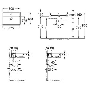 Чертёж умывальника Roca The Gap 60x42