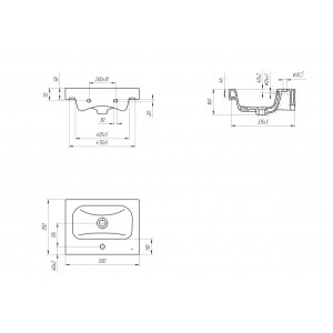 Чертёж умывальника Cersanit Moduo 50 Slim