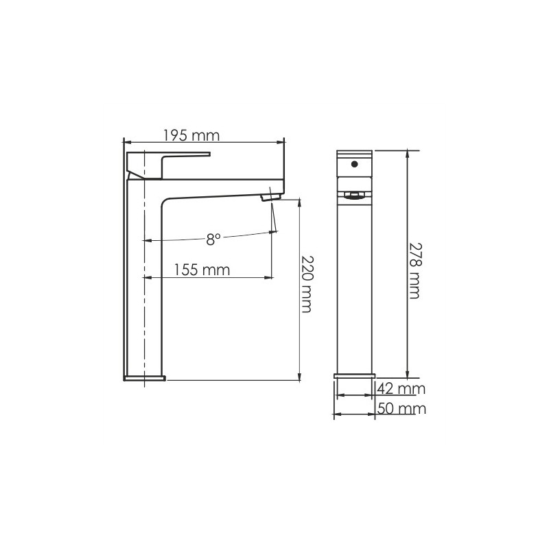 Смеситель Wasserkraft Abens 2003H - схема с размерами