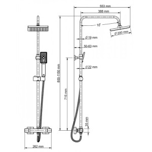Чертёж душевой системы WasserKRAFT Thermo A15502