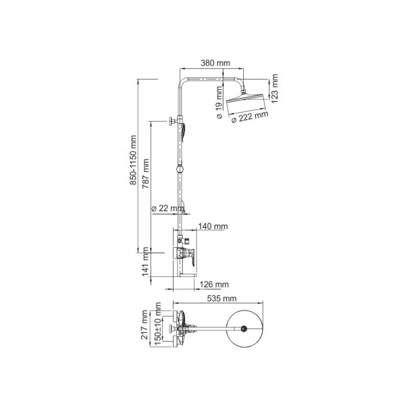 Чертёж душевой системы WasserKRAFT A16601