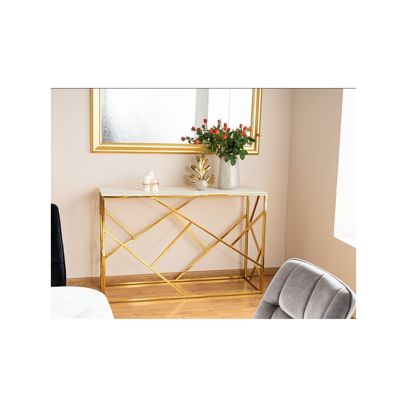 Журнальный столик Signal Escada C II белый мрамор/золотой вид спереди