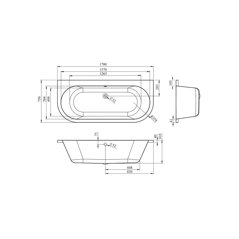 Ванна акриловая Lavinia Boho Art 170x75 схема