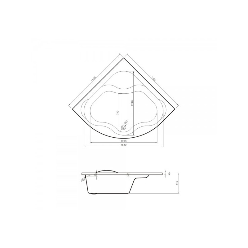 Ванна акриловая Lavinia Boho Aveo140x140 (с подголовником) схема