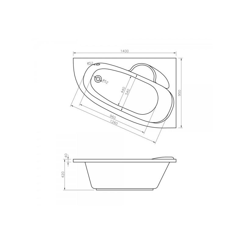 Ванна акриловая Lavinia Boho Bell Pro 140x95 R схема