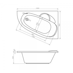 Ванна акриловая Lavinia Boho Bell Pro 140x95 L (c подголовником) схема