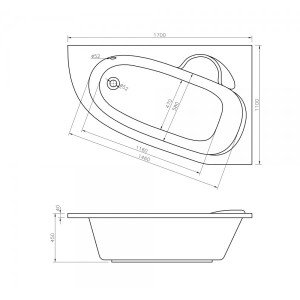 Ванна акриловая Lavinia Boho Bell Pro 170x110 L (c подголовником) схема
