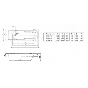 Ванна акриловая Lavinia Boho Bristol 150x75 схема