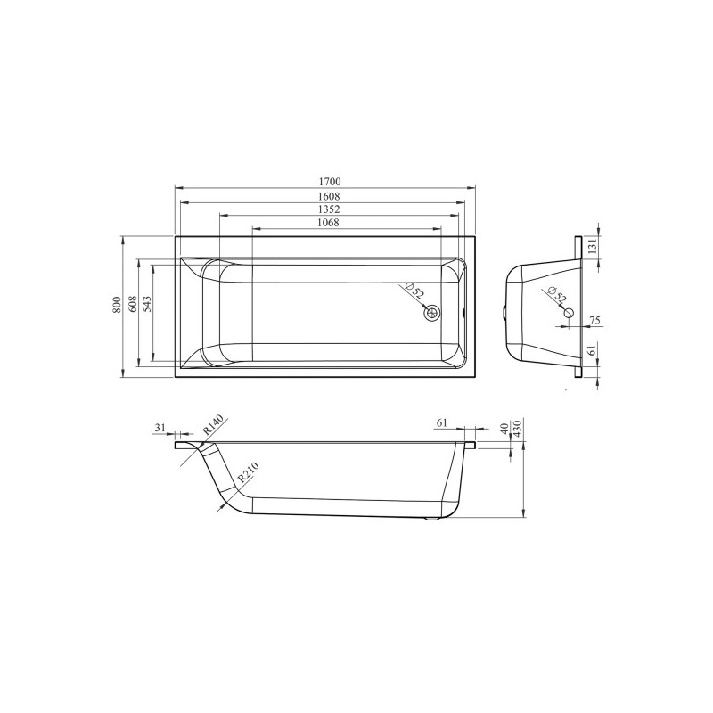 Ванна акриловая Lavinia Boho Catani 170x80 R схема