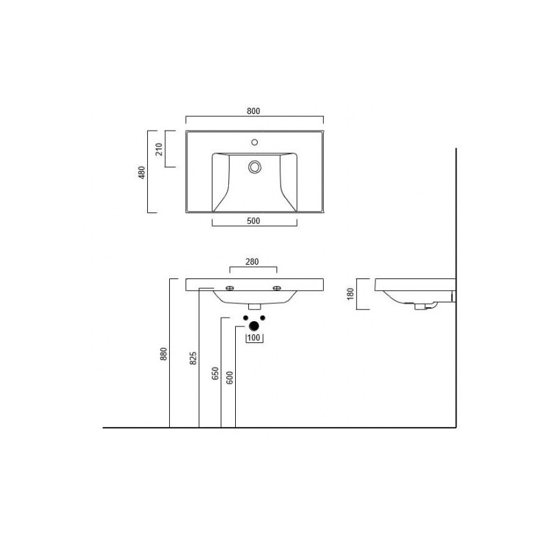 Чертёж умывальника Kerama Marazzi Cubo 80