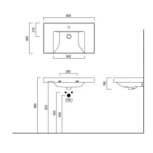 Чертёж умывальника Kerama Marazzi Cubo 80