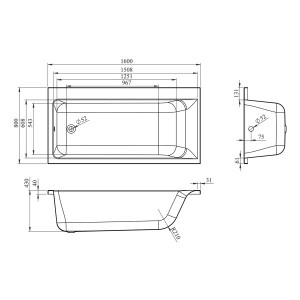 Ванна акриловая Lavinia Boho Catani 170x80 L (с подголовником) схема
