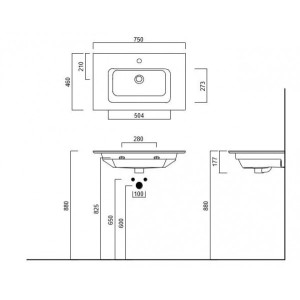 Чертёж умывальника Kerama Marazzi Piano 75