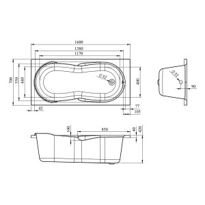 Ванна акриловая Lavinia Boho Easter Pro 160x70 (с подголовником) схема