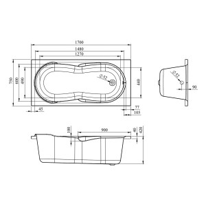 Ванна акриловая Lavinia Boho Easter Pro 170x75 (с подголовником) схема