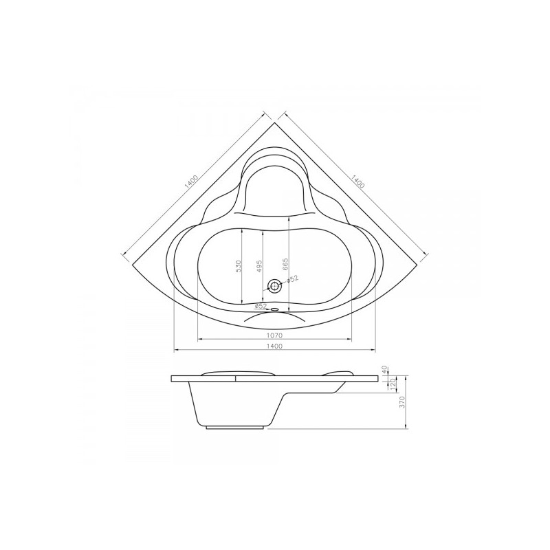 Ванна акриловая Lavinia Boho Elegant 140x140 (с подголовником) схема