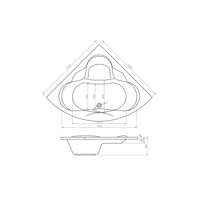 Ванна акриловая Lavinia Boho Elegant 150x150 (с подголовником) схема