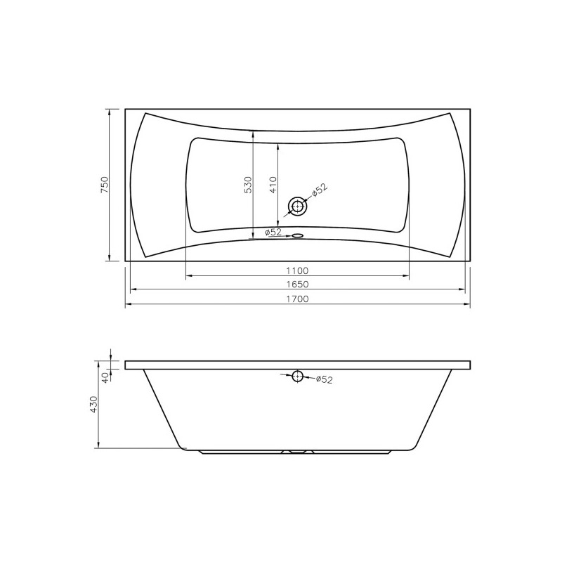 Ванна акриловая Lavinia Boho Evan 170x75 схема