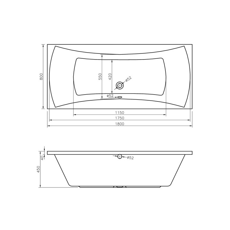 Ванна акриловая Lavinia Boho Evan 180x80 схема
