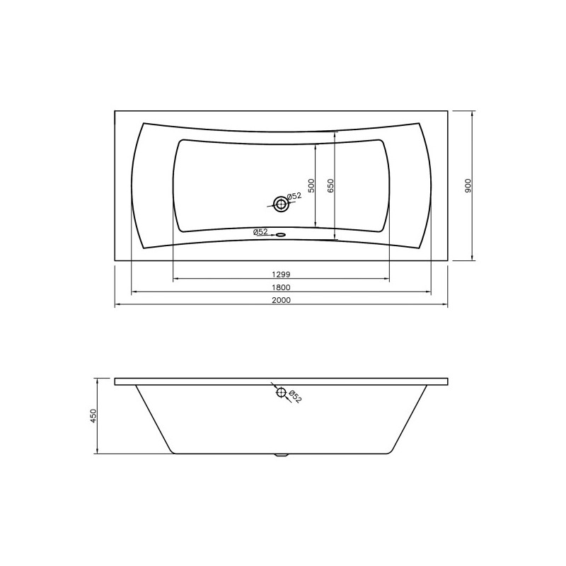 Ванна акриловая Lavinia Boho Evan 200x90 схема
