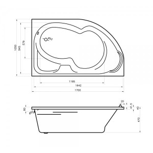 Ванна акриловая Lavinia Boho Grance Hill 170x105 L (с подголовником) схема