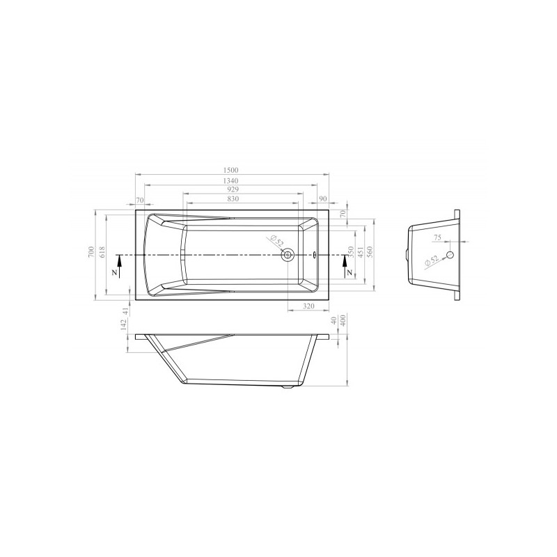 Ванна акриловая Lavinia Boho One 150x70 схема