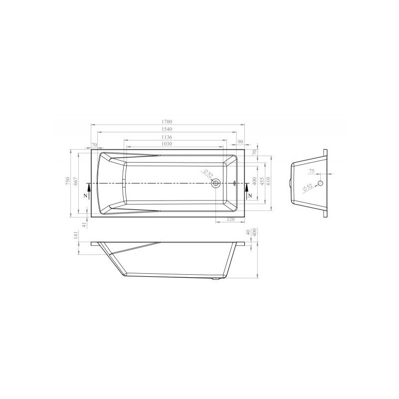 Ванна акриловая Lavinia Boho One 170x75 схема