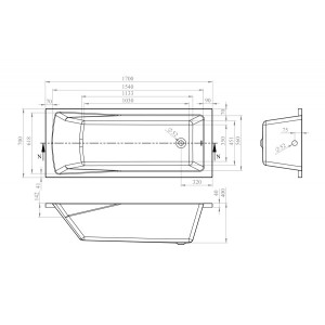 Ванна акриловая Lavinia Boho One 170x70 (с подголовником) схема