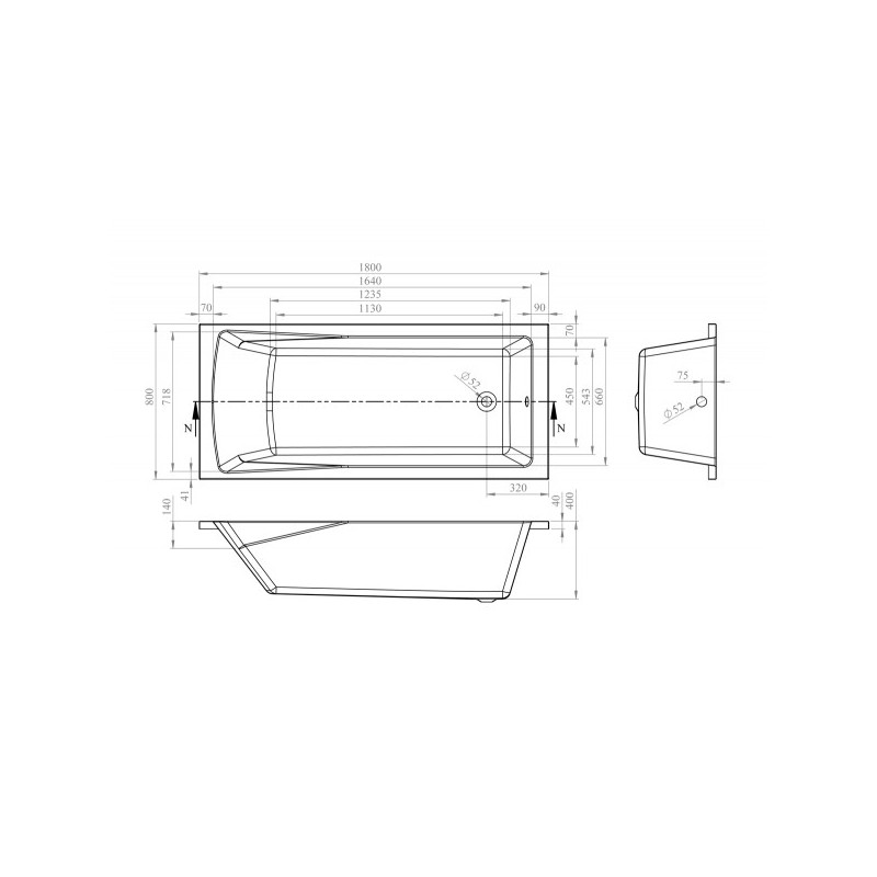 Ванна акриловая Lavinia Boho One 180x80 (с подголовником) схема