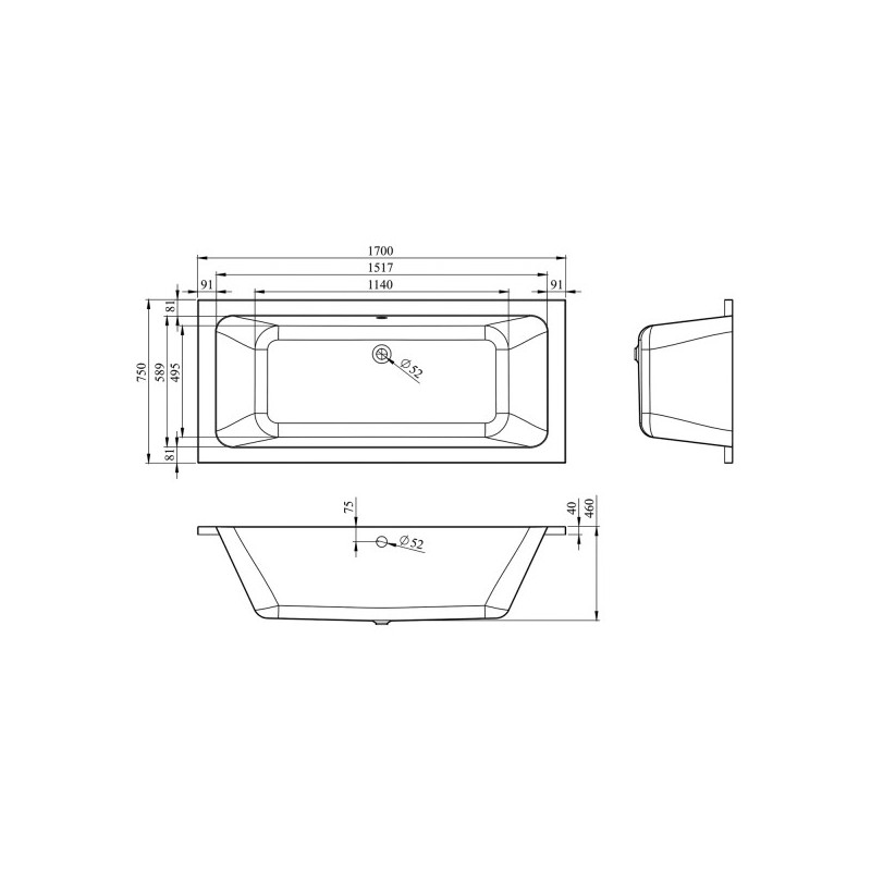 Ванна акриловая Lavinia Boho Pure 170x75 (с подголовником) схема