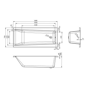 Ванна акриловая Lavinia Boho Rock 160x75 схема