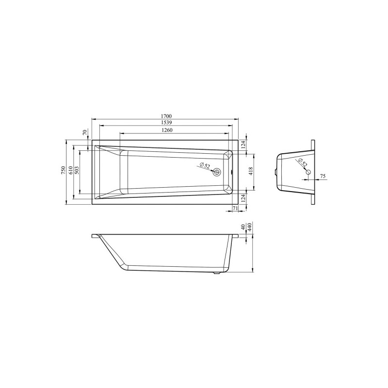 Ванна акриловая Lavinia Boho Rock 170x75 схема