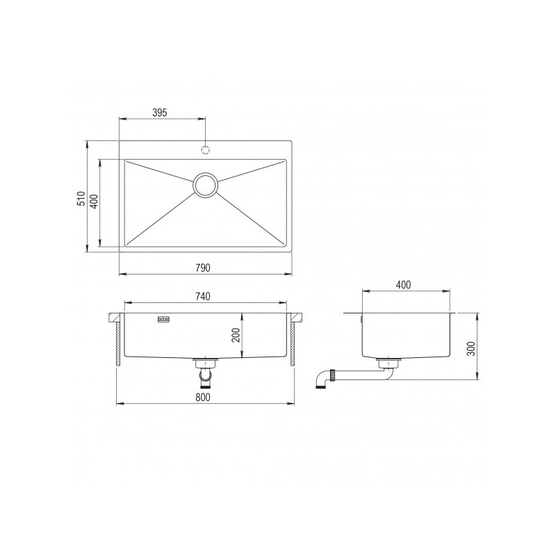 Кухонная мойка Aquasanita Steel AIR 100 M-C Copper - схема с размерами
