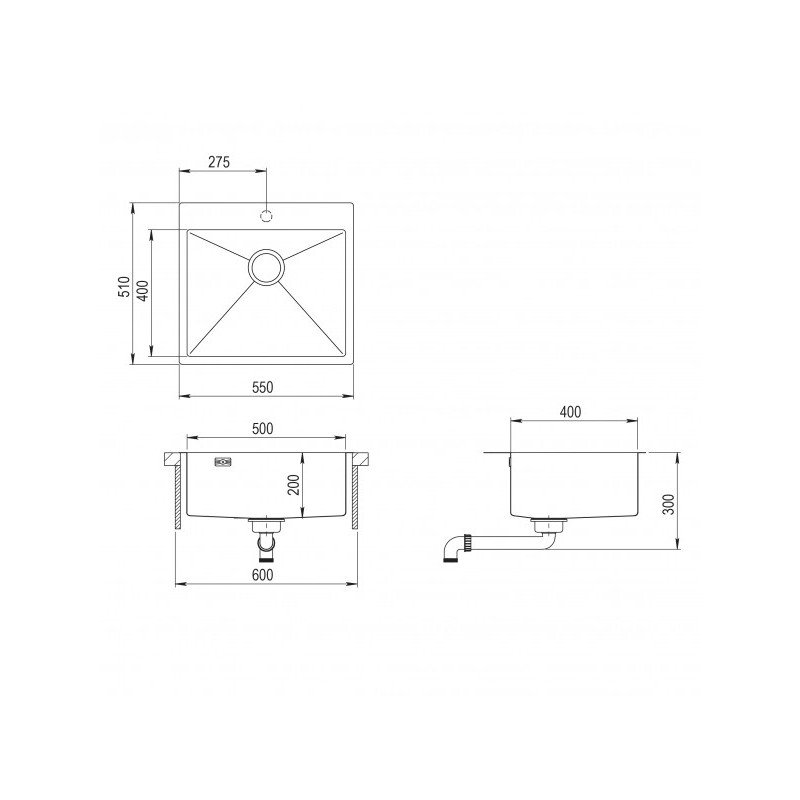 Кухонная мойка Aquasanita Steel AIR 100 N-T Graphite - схема с размерами