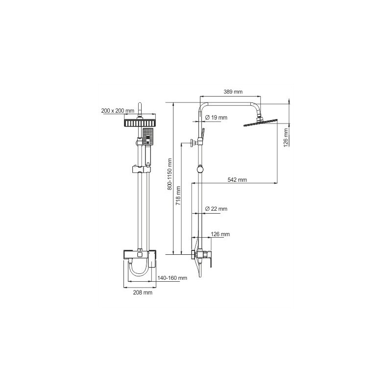 Чертёж душевой системы WasserKRAFT A17702