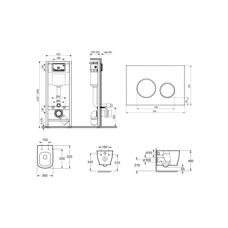 Инсталляция c унитазом Laviniа Boho Relfix Bell Pro Rimless 75110015 схема