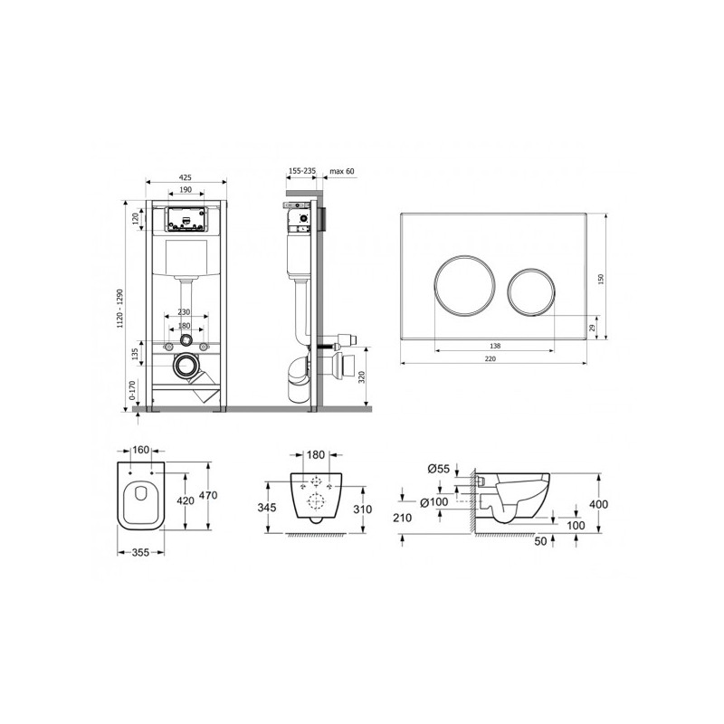Инсталляция c унитазом Laviniа Boho Relfix One Compacto 77040065 схема