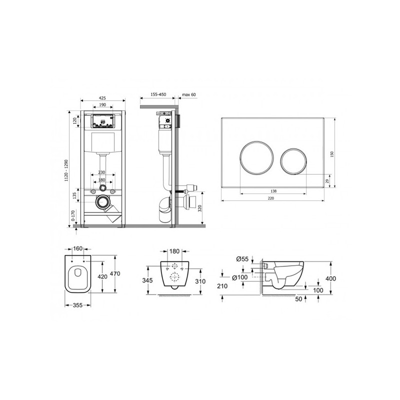 Инсталляция c унитазом Laviniа Boho Relfix One Compacto 77050156 схема