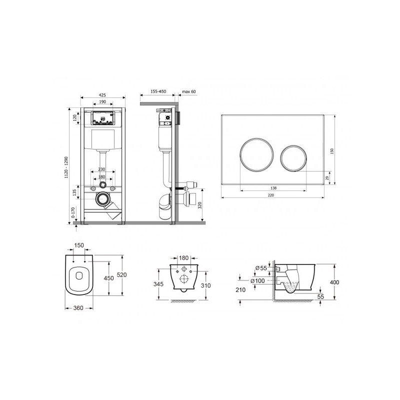 Инсталляция c унитазом Laviniа Boho Relfix Bell Pro Rimless 87050128 схема