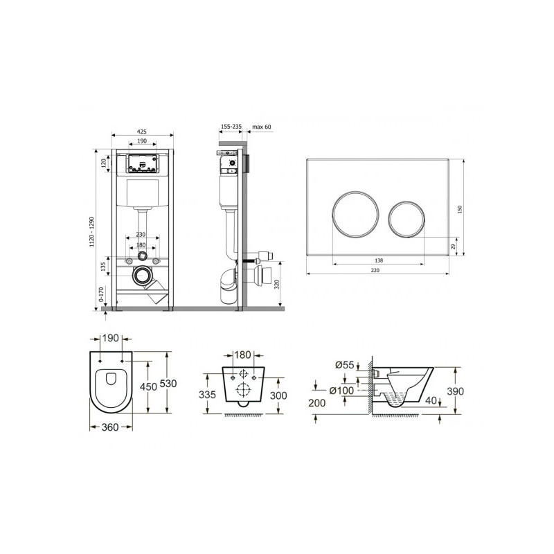 Инсталляция c унитазом Laviniа Boho Relfix Biore Rimless 87050192 схема