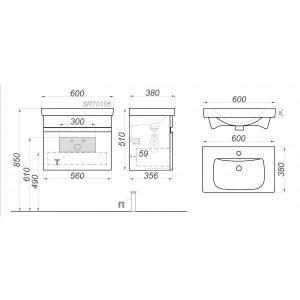 Тумба с умывальником Aqwella Smart 60 SRT0106BS схема